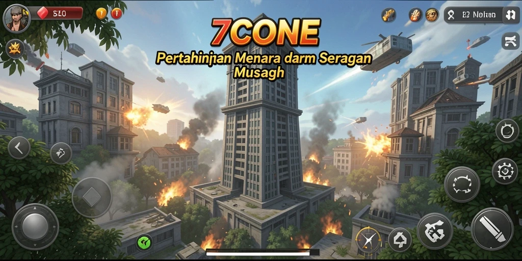 Tampilan menarik dari gameplay Tower Defense di 7CONE.