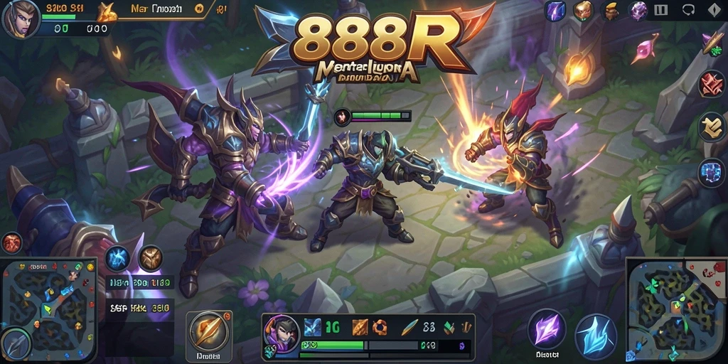 Tampilan aksi seru dari gameplay MOBA di 888R.