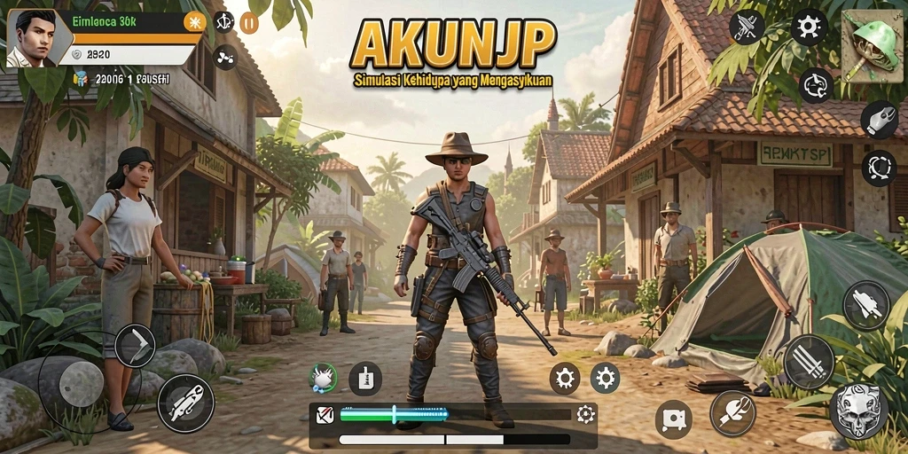 Screenshot utama AKUNJP menampilkan gameplay simulasi kehidupan yang seru.