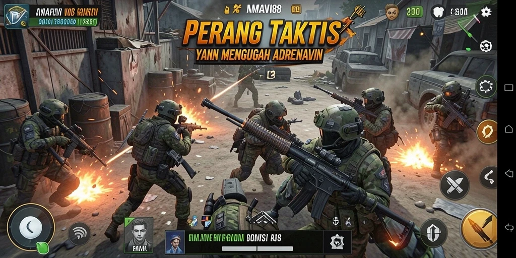Tangkapan layar gameplay menunjukkan aksi menembak yang intens di AMAVI88.