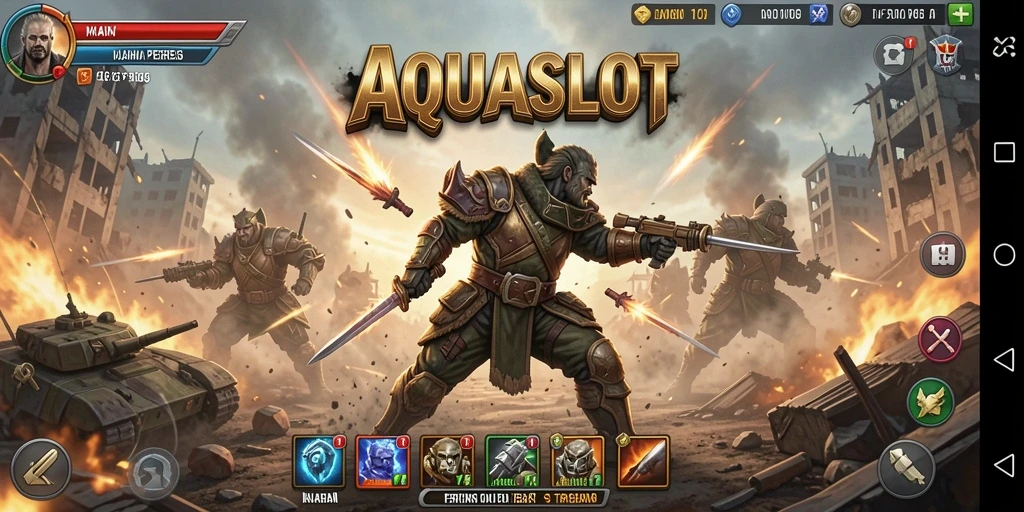 Tampilan gameplay seru dan menegangkan AQUASLOT dalam pertarungan Battle Royale.