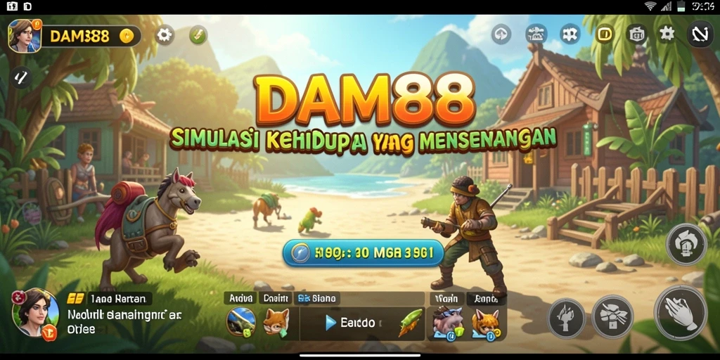 Screenshot <strong>DAM88</strong> menampilkan karakter yang berinteraksi dalam lingkungan simulasi yang dinamis.