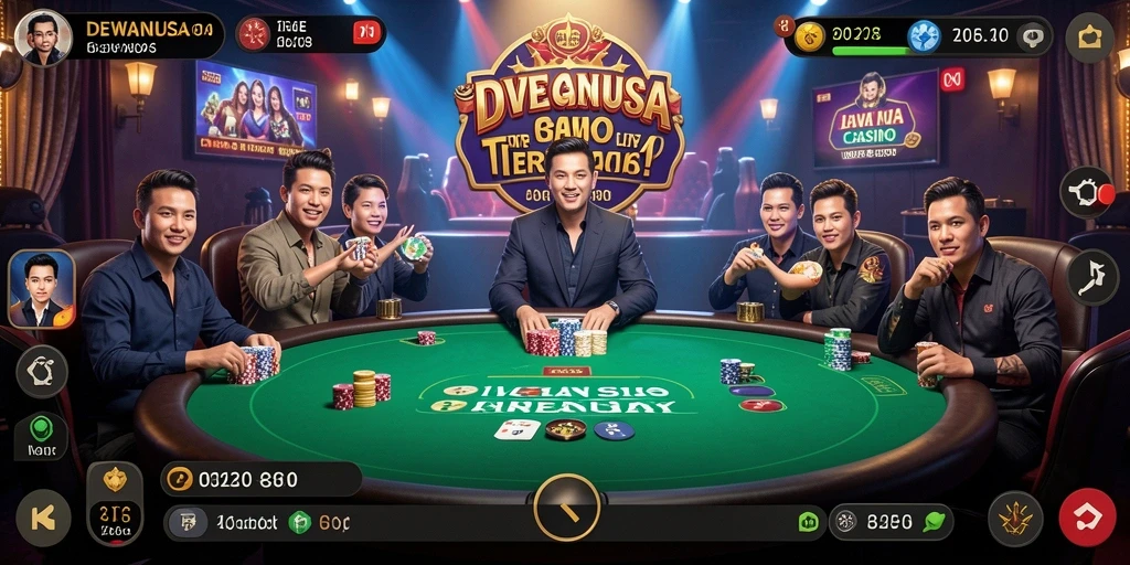 Screenshot gameplay DEWANUSA menunjukkan dealer profesional dan bermain yang mendebarkan.