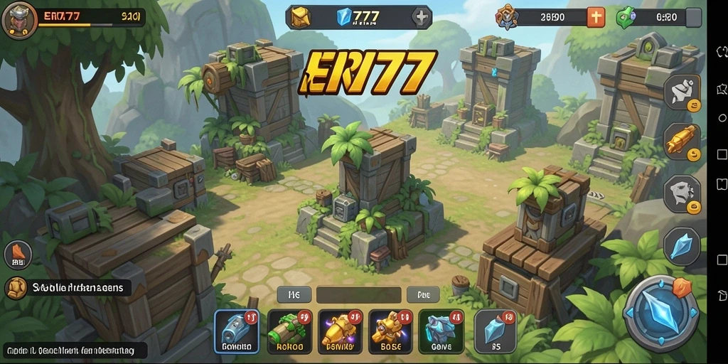 Tangkapan layar ER777 menampilkan aksi menara dalam pertempuran Tower Defense.