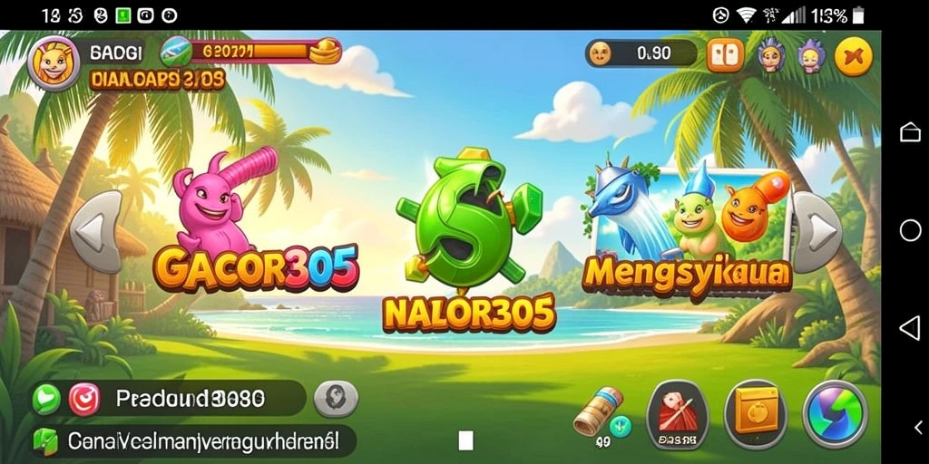 Screenshot gameplay GACOR305 menampilkan momen santai yang penuh warna.