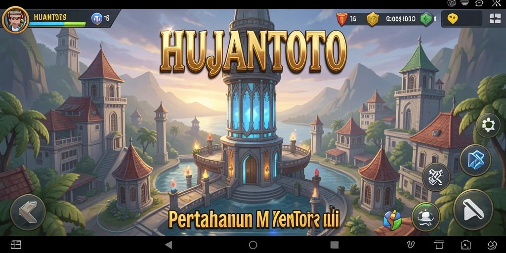 Tampilan gameplay <strong>HUJANTOTO</strong> yang menarik dengan menara pertahanan siap menghadapi musuh.