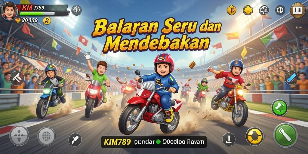 Screenshot gameplay KM789 yang menampilkan balapan penuh aksi dan kecepatan.