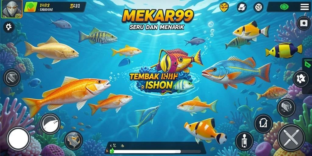 Tangkapan layar utama MEKAR99 menampilkan aksi tembak ikan yang seru.