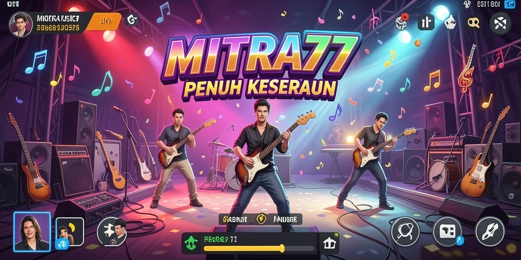 Tampilan gameplay <strong>MITRA77</strong> yang menggembirakan saat bermain musik.