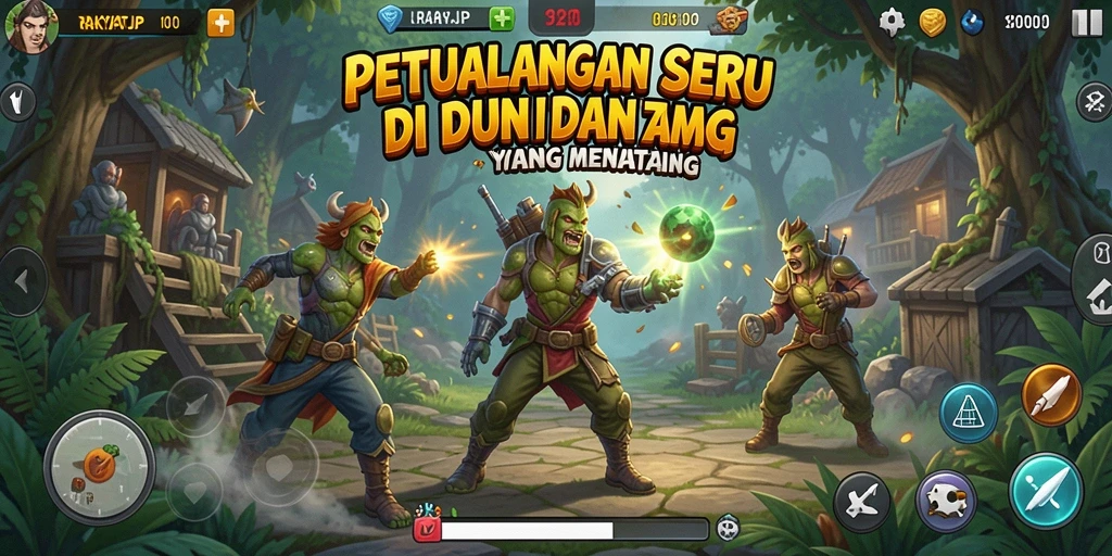 Tampilan gameplay RAKYATJP dengan karakter dan lokasi menarik.