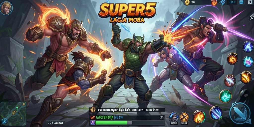 Gameplay seru dan strategis dalam SUPER5 dengan berbagai karakter.